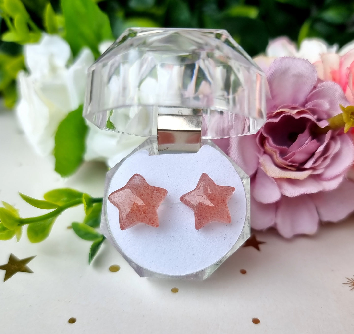 Strawberry Quartz Star Earrings