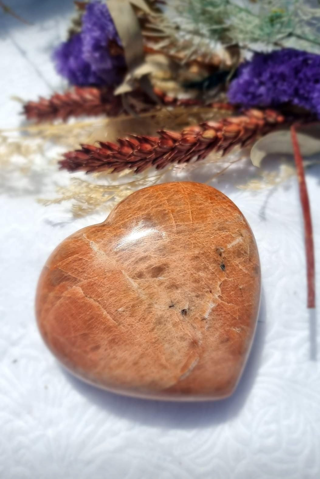 Puffy Peach Moonstone Heart