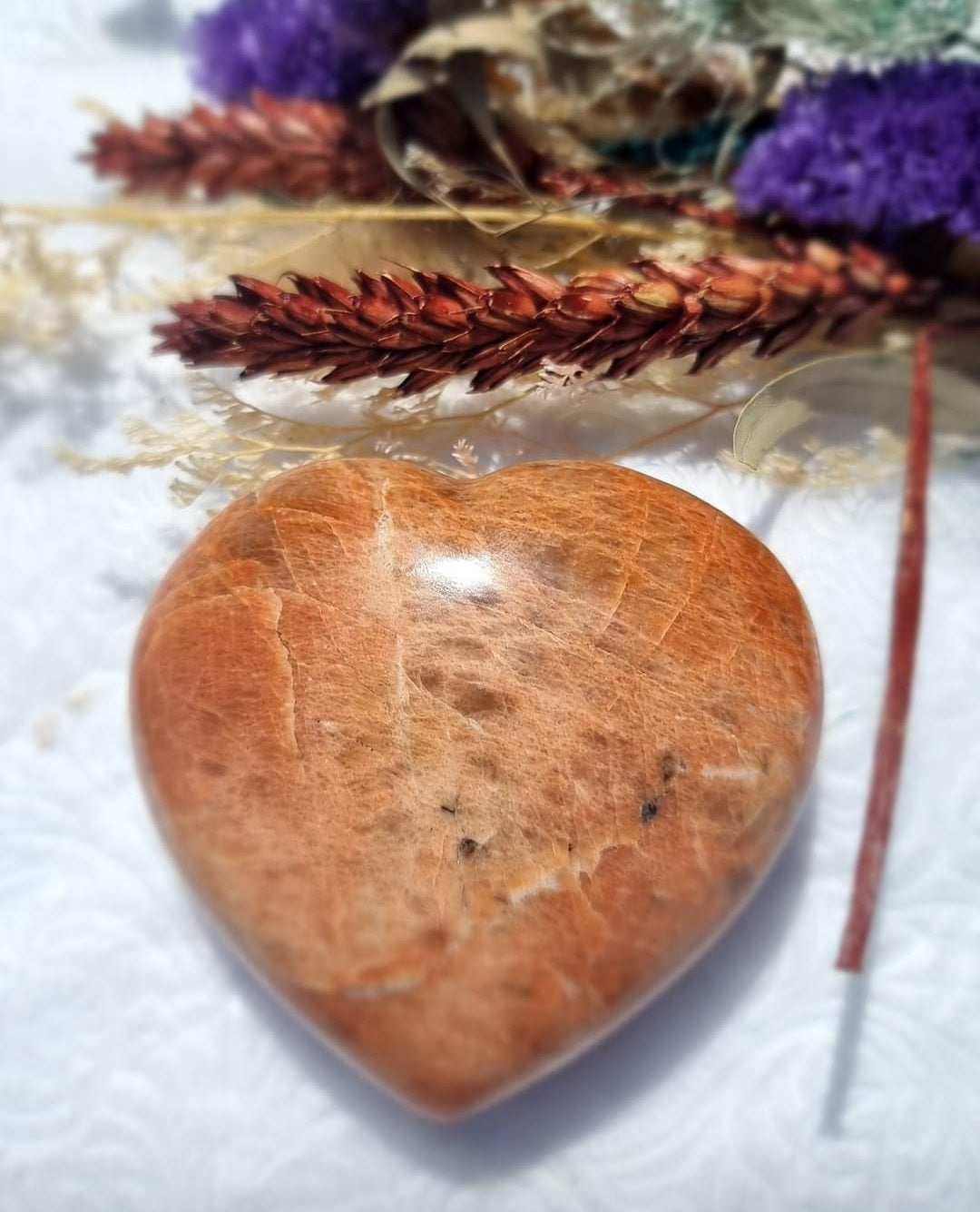 Puffy Peach Moonstone Heart