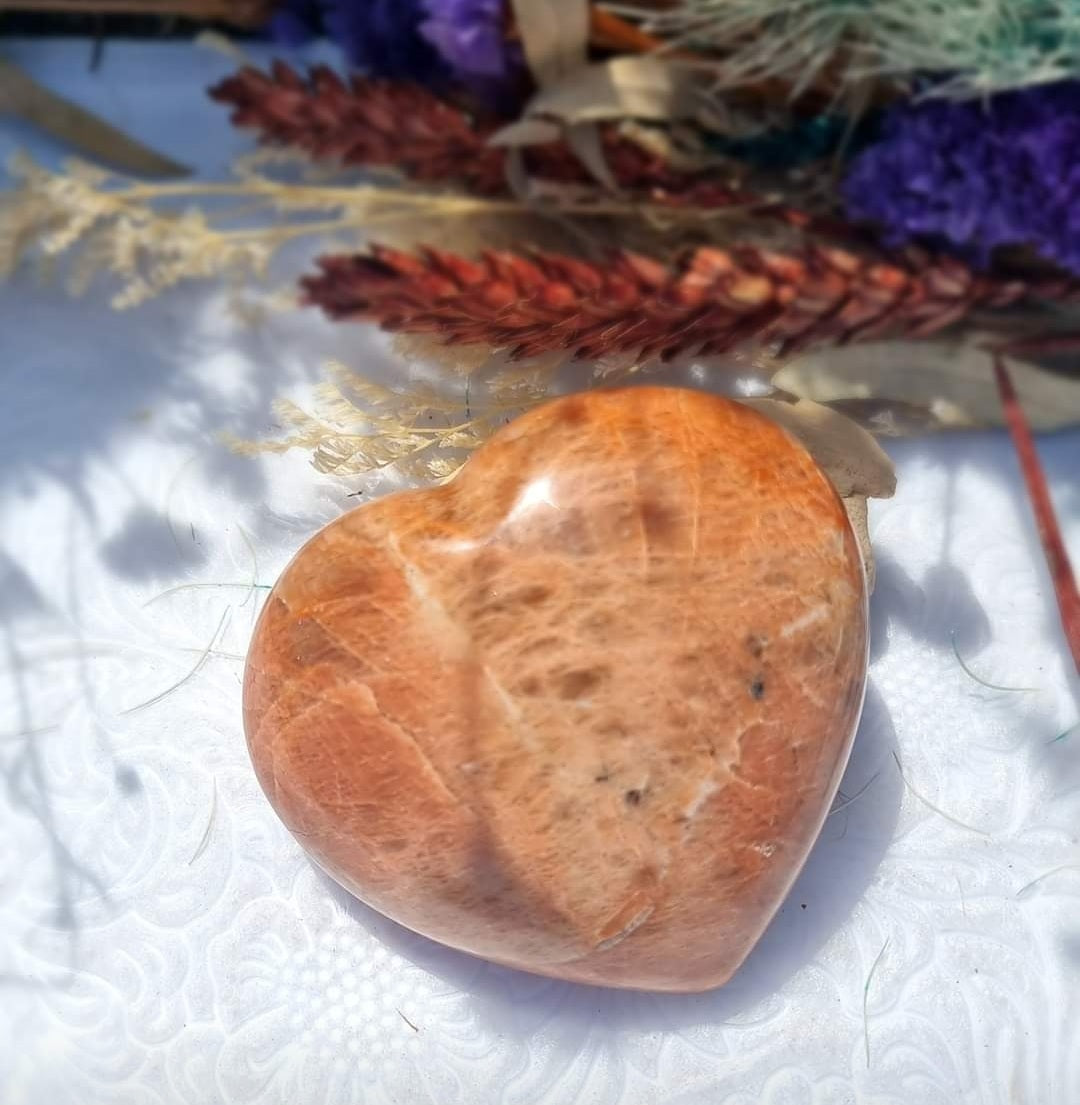 Puffy Peach Moonstone Heart