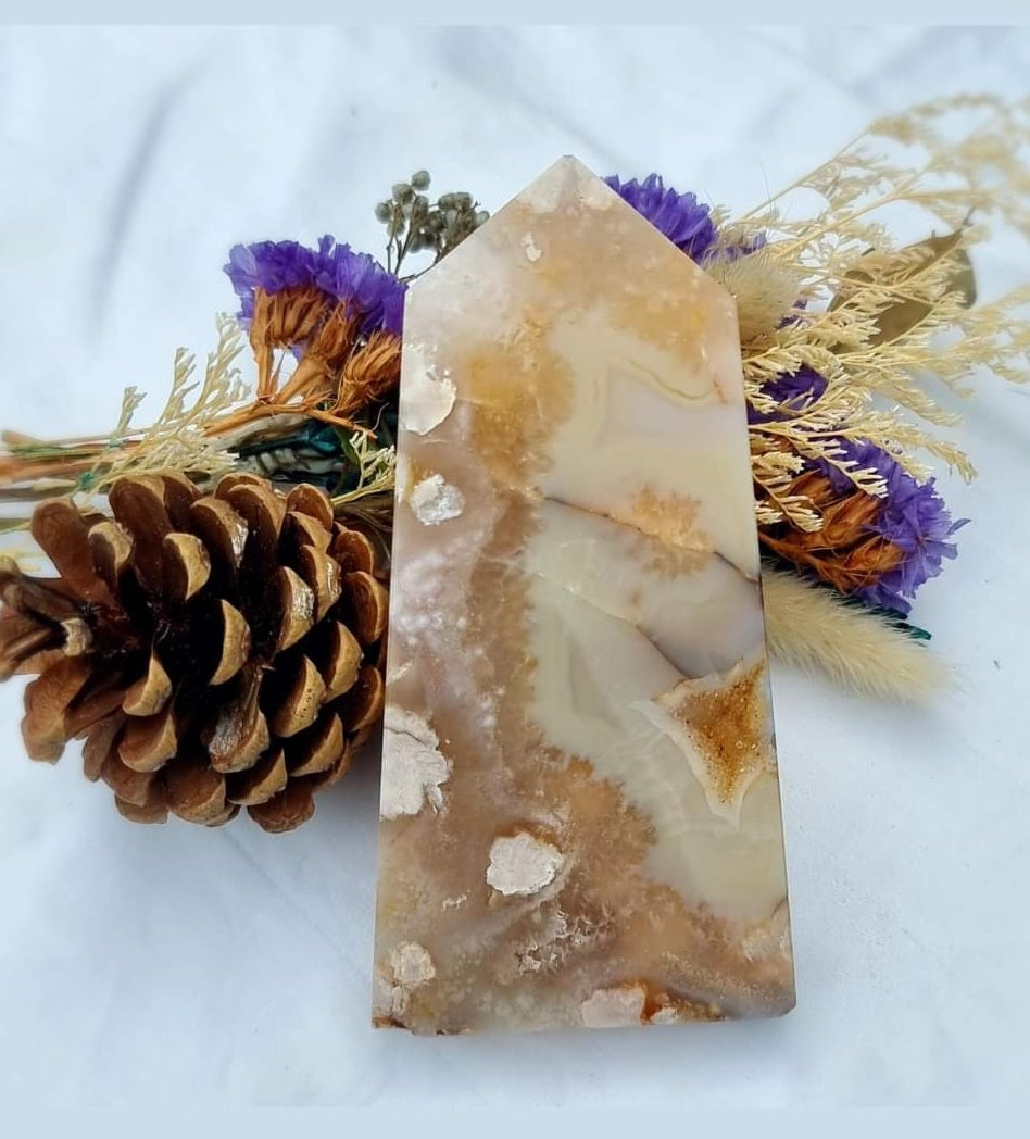 Flower Agate free standing slice