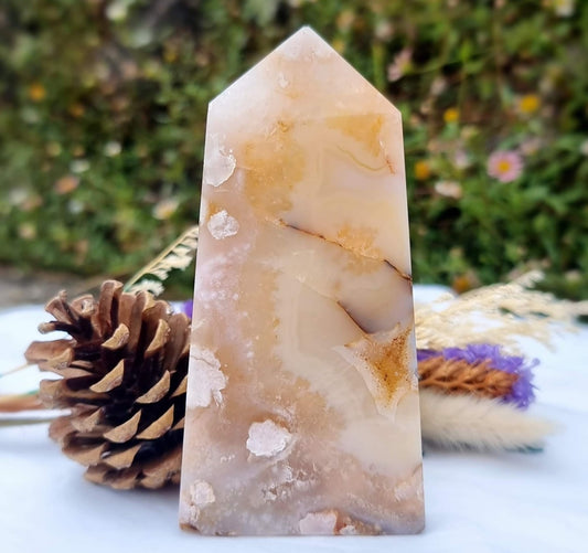 Flower Agate free standing slice